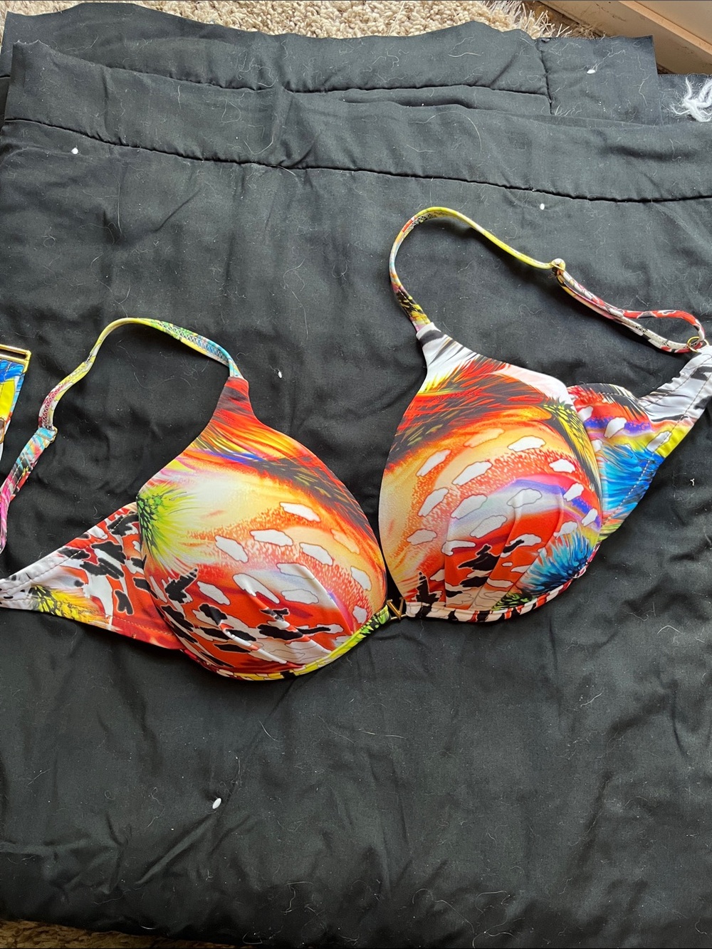 VENUS Multicolor Floral-Abstract Push-Up Bikini Top - Orange, Red, Yellow, Blue